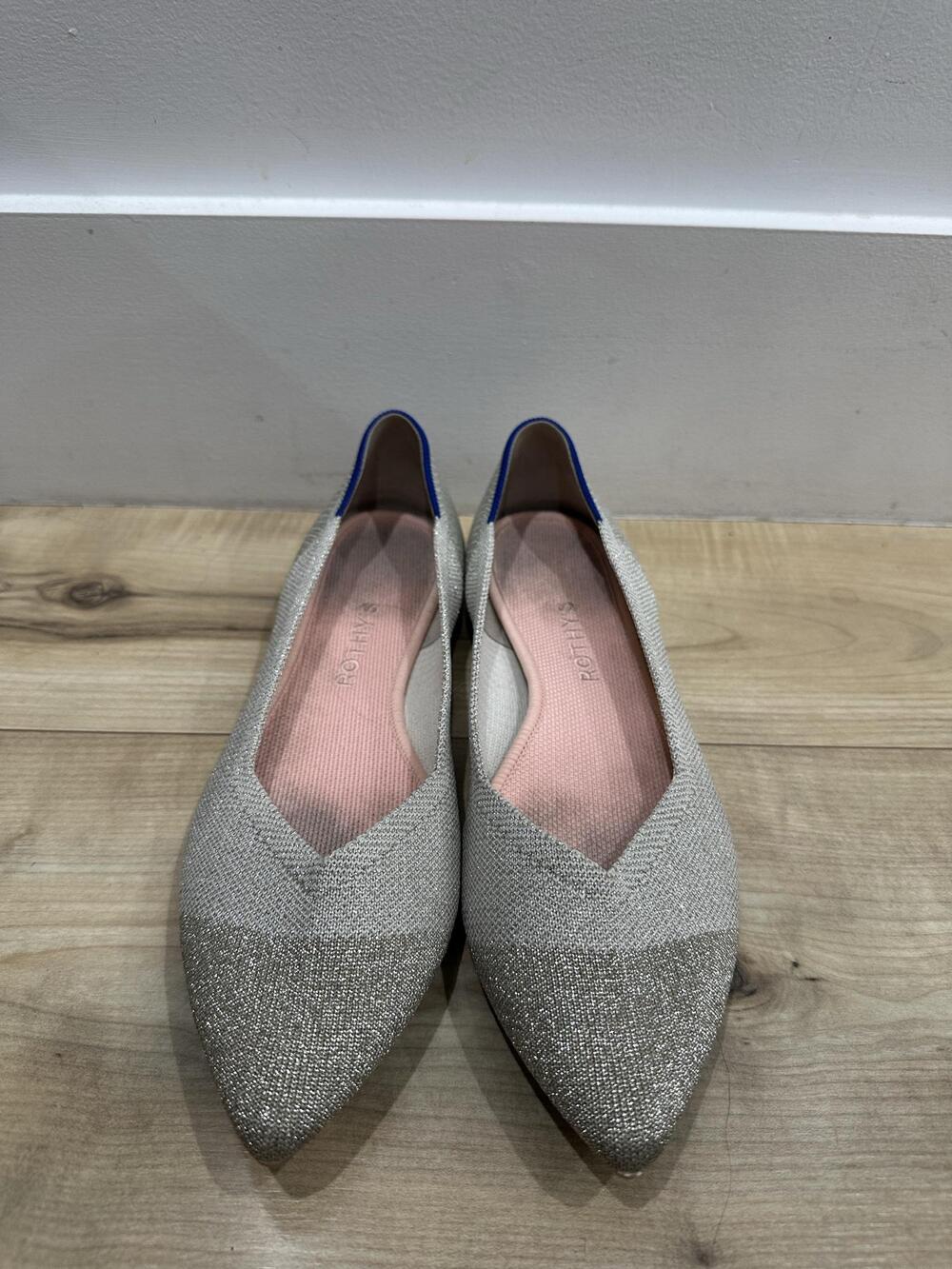 Rothy's The Point Shoes Womens Size 10 Beige Glitter Knit Flats Eco Washable